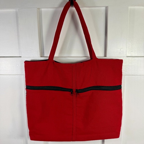 Red Embroidered Cat Floral Tote Bag Zipper Top Art Day of the Dead Inspired - Picture 3 of 14